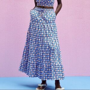 Zara Geometric Print High-Waist A-Line Ruffled Maxi Skirt